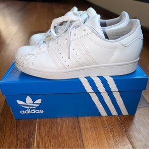 Women ADIDAS SUPERSTAR WHITE LEATHER SNEAKERS sz US 6.5 Original 3stripes FV3285